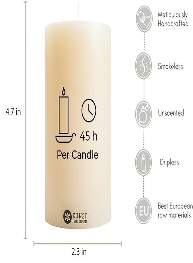 شموع عمودية، مصنوعة يدوياً في أوروبا، عبوة من 6 قطع - معتمدة من RSPO، شموع Velas مانعة للتنقيط وخالية من الدخان، شموع تدوم طويلاً 45 ساعة لكل شمعة كبيرة، مجموعة شموع غير معطرة (6 قطع، قطر 2.4 بوصة × ارتفاع 4.7 بوصة، لون أبيض كريمي) - Image 3
